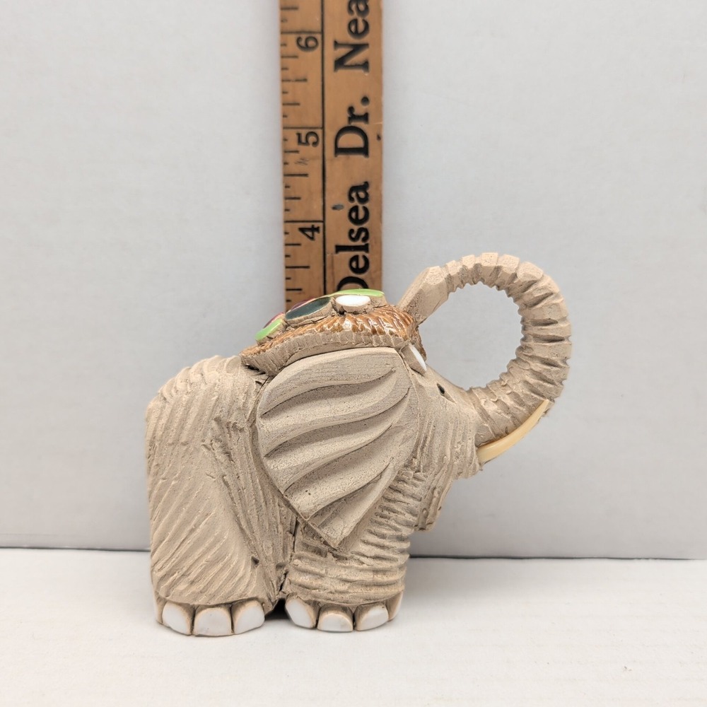 Artesania Rinconada Baby Elephant Figurine Signed Uruguay Clay Enamel 3.5" - Picture 9 of 10